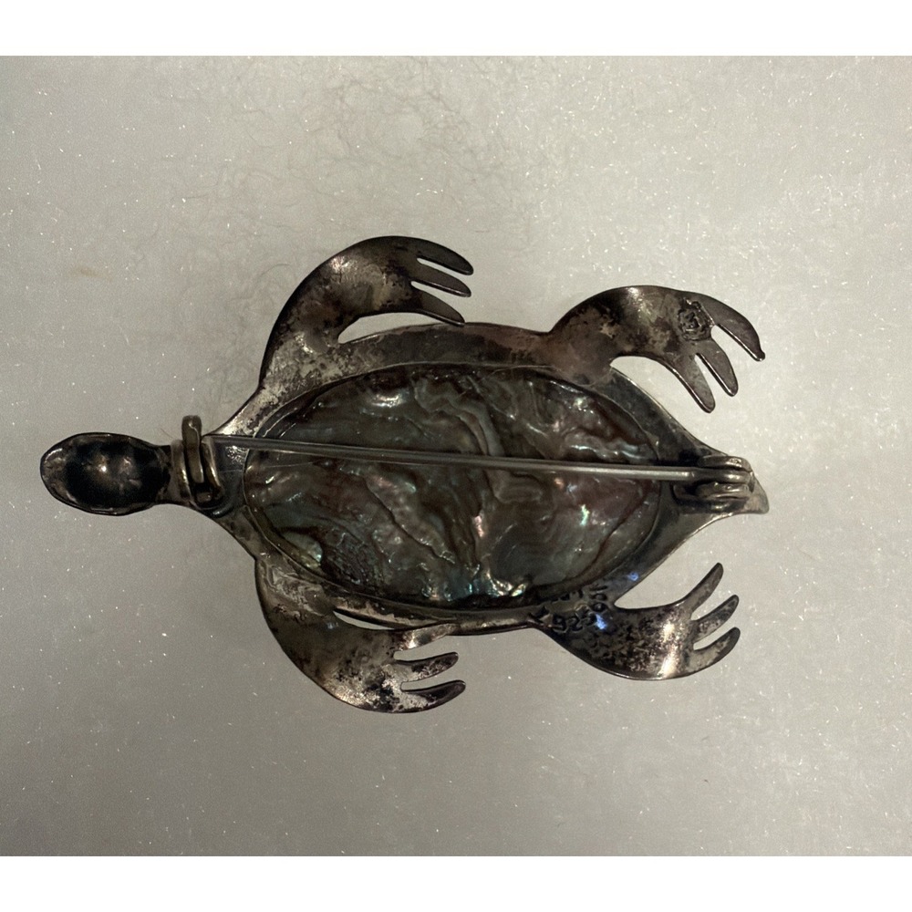Vintage Sterling Silver 925 Turtle Brooch Mother of Pearl Shell 1.75" Pin Mexico - Picture 3 of 5